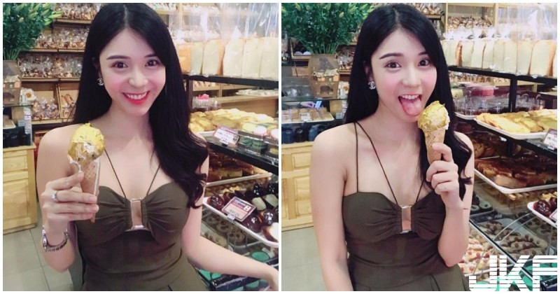 越南萌系正妹甜吃冰淇淋，微露乳溝超性感，看了也好想吃一口啊！