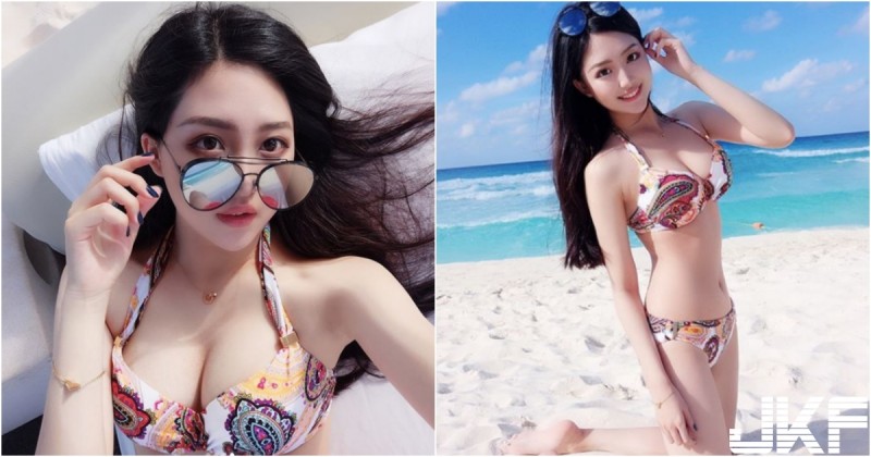 清純可人「大眼甜心」！海邊戲水比基尼大秀「粉嫩車頭燈」！整個畫面又白又亮呀！