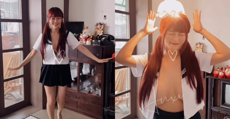 人體開關！爆乳小學妹「安希」放學大解放，「圓大車燈」一頂就發亮！