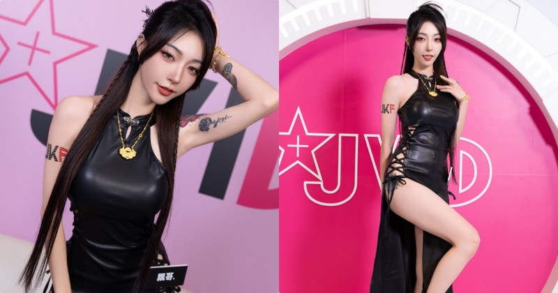 JVID女神「飄飄」緊身皮裝太性感，側開衩「誘惑美腿」超勾人！