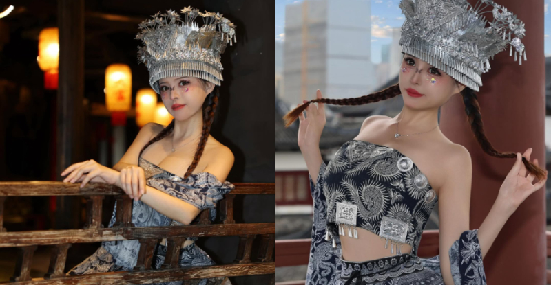 苗族姐姐「羊ㄦ」姿態優雅性感，「爆乳細腰」還是藏不住！