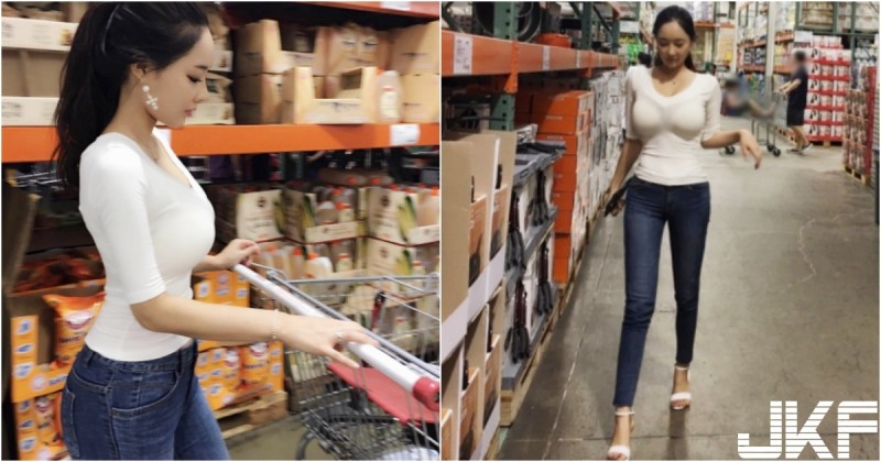 大賣場遇到「前凸後翹」大奶妹！胸前兩顆「白色砲彈」好驚人！這Ｓ曲線誰受得了…